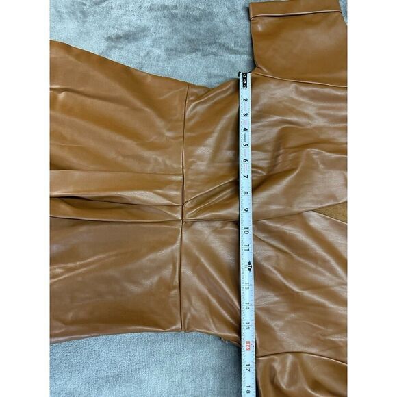 NWOT ZARA FAUX LEATHER SHIRT DRESS MIDI BROWN MEDIUM - Picture 7 of 13